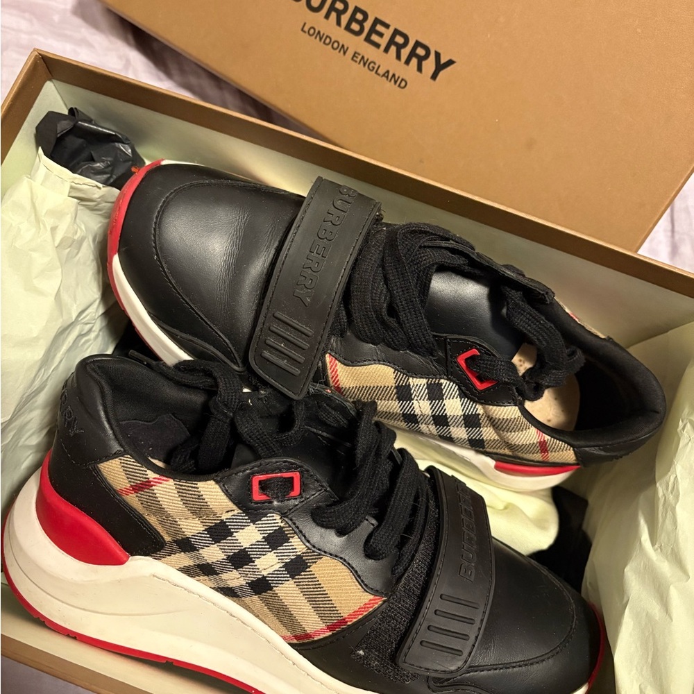 Burberry Black and Red Sneakers with Sporty Design